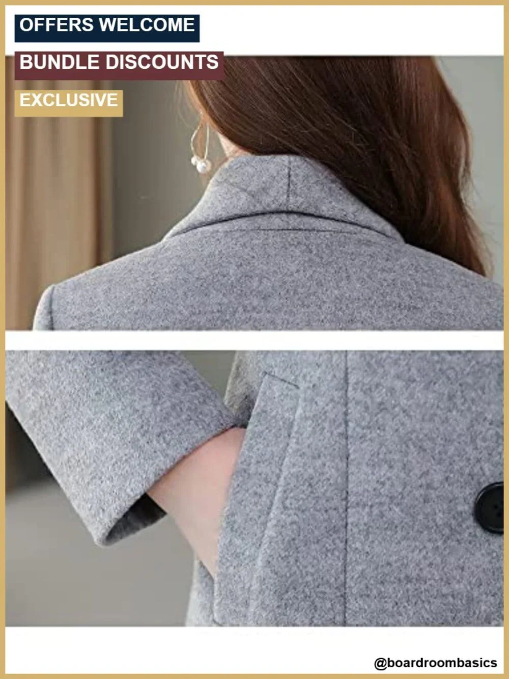 Women's Wool Blended Shawl Collar Double Breasted Long Coat Slim Fit Winter